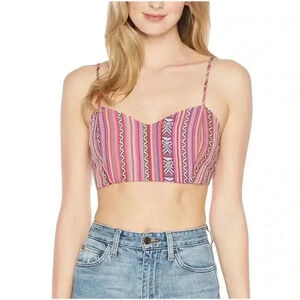 Show Me Your Mumu Tai Bandeau Crop Top Size Small Piñata Pink Textile Festival